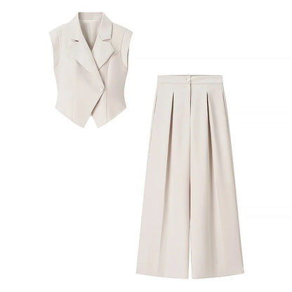 Velluxe Chic Slim Vest & Wide Leg Pants Set