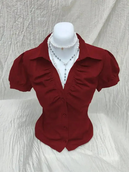 Velluxe Y2K Slim V-Neck Shirt