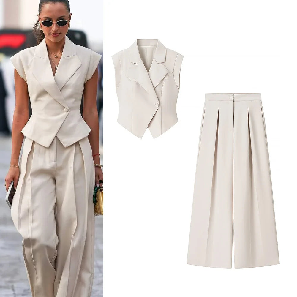 Velluxe Chic Slim Vest & Wide Leg Pants Set