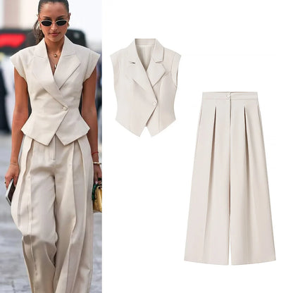 Velluxe Chic Slim Vest & Wide Leg Pants Set