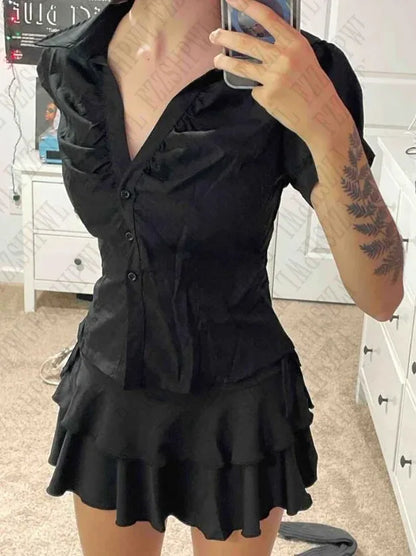 Velluxe Y2K Slim V-Neck Shirt
